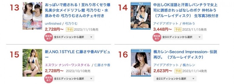 周排行榜「只有」16名!楓カレン(枫花恋)算表现不好吗?